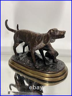 German Shorthaired Pointers Hunting Gun Bird Water Dogs Bronze Brass Art Statue