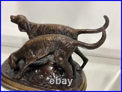 German Shorthaired Pointers Hunting Gun Bird Water Dogs Bronze Brass Art Statue