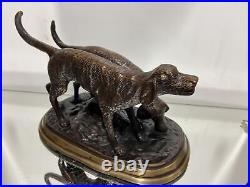 German Shorthaired Pointers Hunting Gun Bird Water Dogs Bronze Brass Art Statue