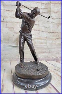 Golfer Bronze. Brass Statue Sculpture Swinging Golf Club 9 Vintage Marble