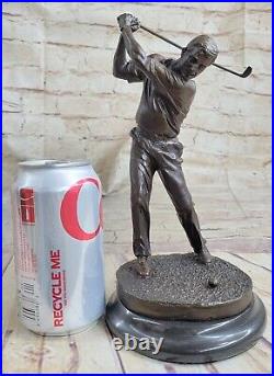 Golfer Bronze. Brass Statue Sculpture Swinging Golf Club 9 Vintage Marble