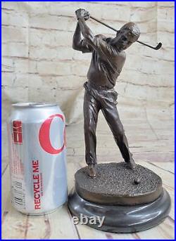 Golfer Bronze. Brass Statue Sculpture Swinging Golf Club 9 Vintage Marble Art