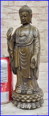 Handmade Bronze Brass Buddha Statue Meditating On Lotus Base Figurine Artwork NR