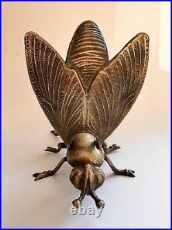 Heavy Vintage Ashtray Fly USSR Collectible Bronze Brass Figure Statue Marked Old