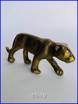 Heavy Vintage Bronze Brass Figure Statue Animal Panther