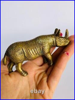 Heavy Vintage Bronze Brass Figure Statue Animal Rhinoceros