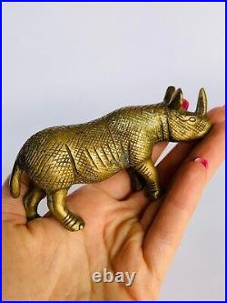 Heavy Vintage Bronze Brass Statue Animal Rhinoceros Home decor Engraved Nice Art