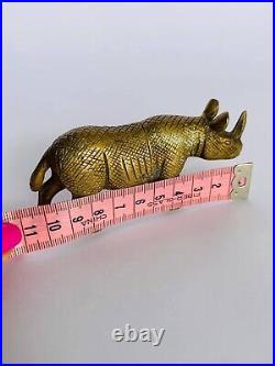 Heavy Vintage Bronze Brass Statue Animal Rhinoceros Home decor Engraved Nice Art