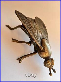 Heavy Vintage USSR Collectible Bronze Brass Figure Statue Ashtray Fly Marked