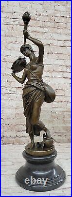 Home Office Decoration Vintage Bronze Brass Statue of a Young Girl with Tambour