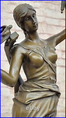 Home Office Decoration Vintage Bronze Brass Statue of a Young Girl with Tambour