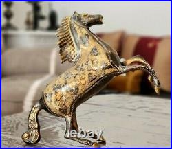 Horse on Hind Legs Shape Gold Style Handmade Brass Figure Statue Decoration Gift