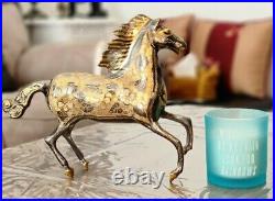 Horse on Hind Legs Shape Gold Style Handmade Brass Figure Statue Decoration Gift