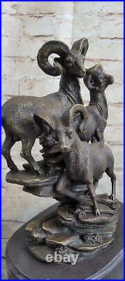 Hot Cast Brass / Bronze Ram Rams Signed Original Sculpture Figurine Decoration