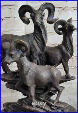 Hot Cast Brass / Bronze Ram Rams Signed Original Sculpture Figurine Decoration