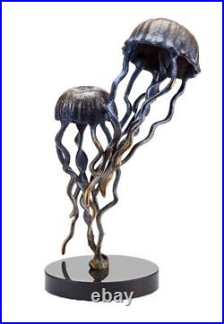Jellyfish Pair Brass Statue on Marble Base