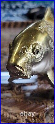 Koi/Carp fish bronze/brass Statue Width 9.8 & 9 inch art Figure Japanese nice