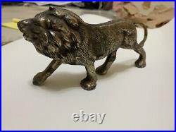 LION Silver Brass Metal Statue of Male Lion Jungle King SCULPTURE! Rare