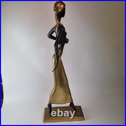 Large 20th Century Brass / Bronze African Figure Of A Woman & Child 84cm High