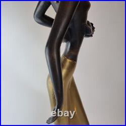 Large 20th Century Brass / Bronze African Figure Of A Woman & Child 84cm High