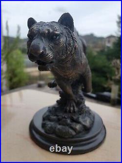 Large Bronze Beast Tiger Statue Signed Milo on Marble Black Tiger Breast