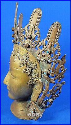 Large Bronze/Brass Goddess Tara (the Wisdom Goddess) Head Statue 14.25 Tall