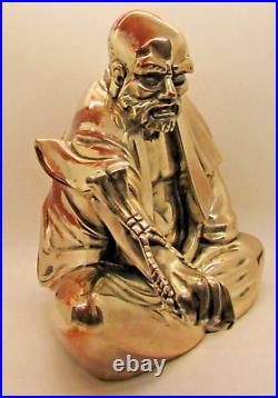 Large Gilt Brass Bronze over Wax Sitting Chinese Samurai Warrior Sculpture
