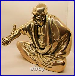 Large Gilt Brass Bronze over Wax Sitting Chinese Samurai Warrior Sculpture