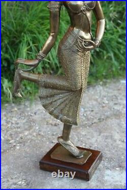 Large Vintage Antique Brass Bronze Thai Teppanom Angel Dancer Statue Sculpture
