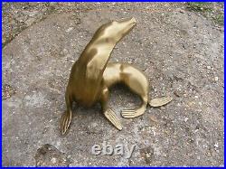 Large Vintage Antique Solid Brass Bronze Seal Sea Lion Ornament Figurine Statue
