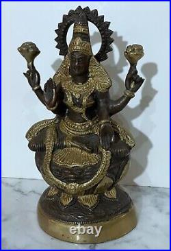 Large Vintage Indian Hindu Bronze & Brass Statue Of Lakshmi Goddess Of Wealth