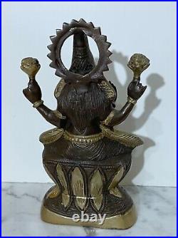 Large Vintage Indian Hindu Bronze & Brass Statue Of Lakshmi Goddess Of Wealth