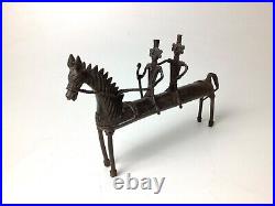 Late 19th century Tribal India Dhokra Art Brass 2 Villagers On Horse Rare