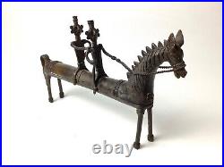 Late 19th century Tribal India Dhokra Art Brass 2 Villagers On Horse Rare