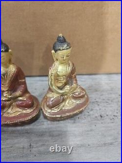 Lot Of 3 Buddha Dharmachakra Mudra 3 Statue Buddhist Vintage Brass Bronze
