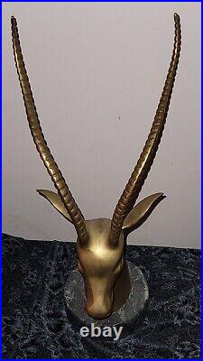 Mid-Century Brass Bronze Gazelle Head Large Sculpture Statue on Marble Heavy 21