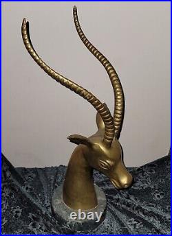 Mid-Century Brass Bronze Gazelle Head Large Sculpture Statue on Marble Heavy 21