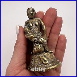 Miniature Antique Cast Bronze Brass Decor Figure Statue Woman & Child Primitive