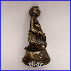 Miniature Antique Cast Bronze Brass Decor Figure Statue Woman & Child Primitive