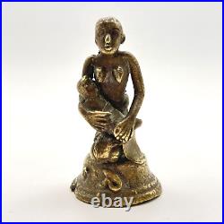 Miniature Antique Cast Bronze Brass Decor Figure Statue Woman & Child Primitive