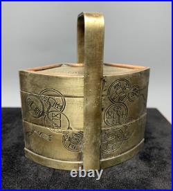 Old Chinese White Bronze Dynasty brass HandMade Box Pot Sculpture