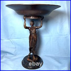 Oscar & Clothilde Brass Beautiful Woman Figure Statue Holding Basin 11.25in Tall