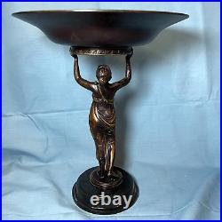 Oscar & Clothilde Brass Beautiful Woman Figure Statue Holding Basin 11.25in Tall