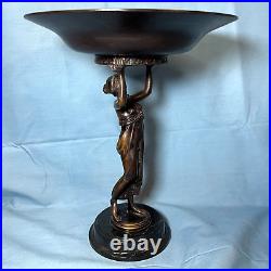 Oscar & Clothilde Brass Beautiful Woman Figure Statue Holding Basin 11.25in Tall