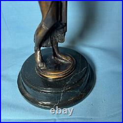 Oscar & Clothilde Brass Beautiful Woman Figure Statue Holding Basin 11.25in Tall