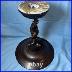 Oscar & Clothilde Brass Beautiful Woman Figure Statue Holding Basin 11.25in Tall