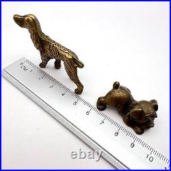 Pair Miniature Vintage Collectible Bronze Brass Dog Statue Figure Signed Decor #