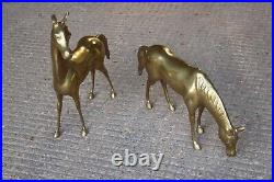 Pair of Large Vintage Solid Brass Bronze Standing Horses Ornaments Statues