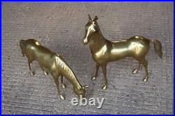 Pair of Large Vintage Solid Brass Bronze Standing Horses Ornaments Statues