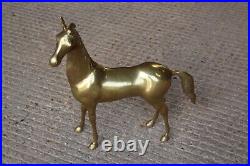 Pair of Large Vintage Solid Brass Bronze Standing Horses Ornaments Statues